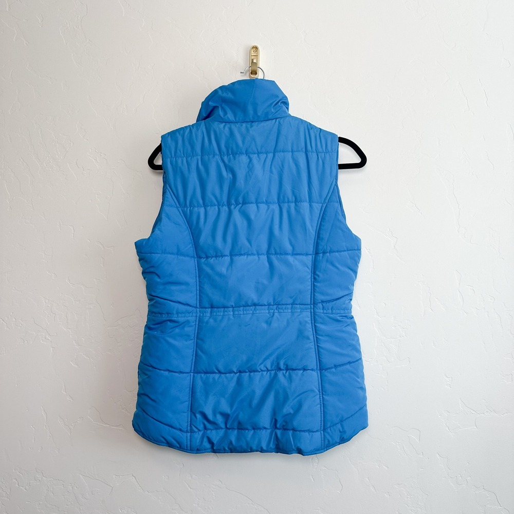 New York & Company | Y2K Puffer Zip & Button Sleeveless Vest in Blue Size Small - Picture 2 of 5